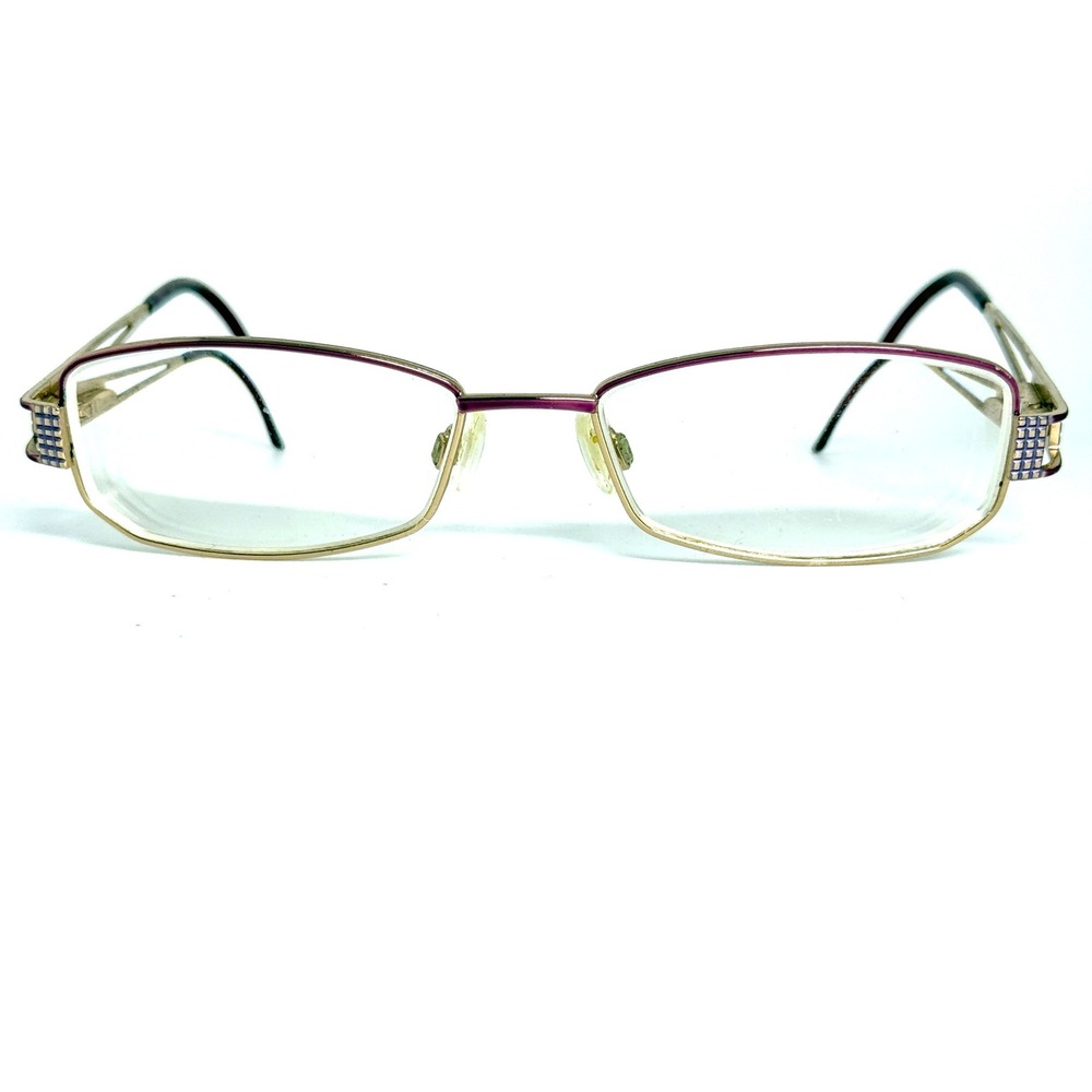 Cazal Vintage Eyeglasses Gold Purple Geometric Rectangular Frame Germany 23152